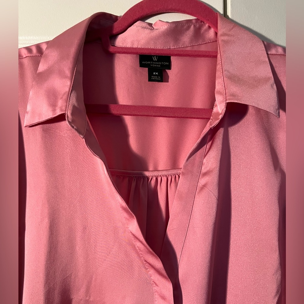 Worthington Pink Sateen Button Down Blouse - Picture 4 of 4